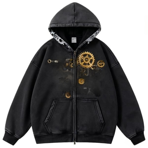 Custom High Quality Streetwear Hoodie - Fleece Blank Vintage Double Layer Acid Wash Sun Faded Distressed Pockets Hoodies