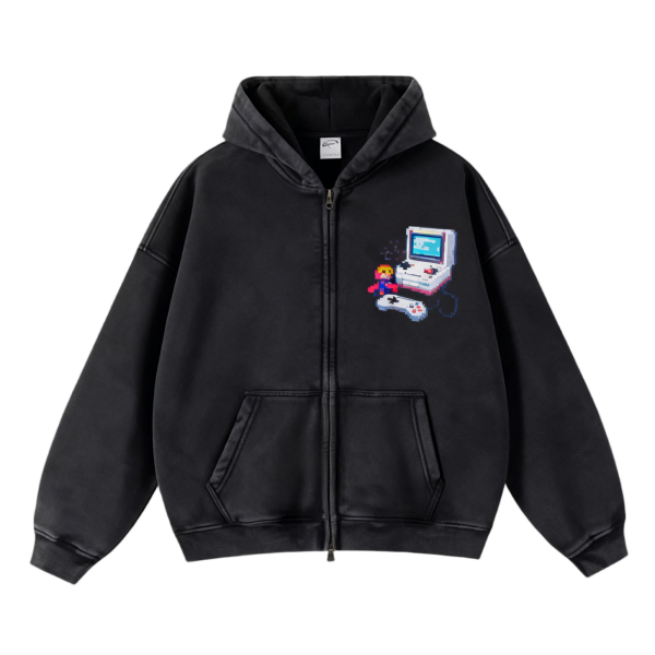 Custom High Quality Streetwear Fleece Blank Hoodies - Vintage Double Layer Acid Wash Sun Faded Distressed Pockets