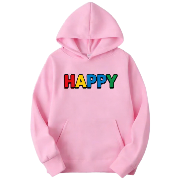 Pastel Pink Colorful "HAPPY" Letter Print Hoodie