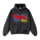 Edgy Black Graffiti "DACKS" Print Zip-Up Hoodie