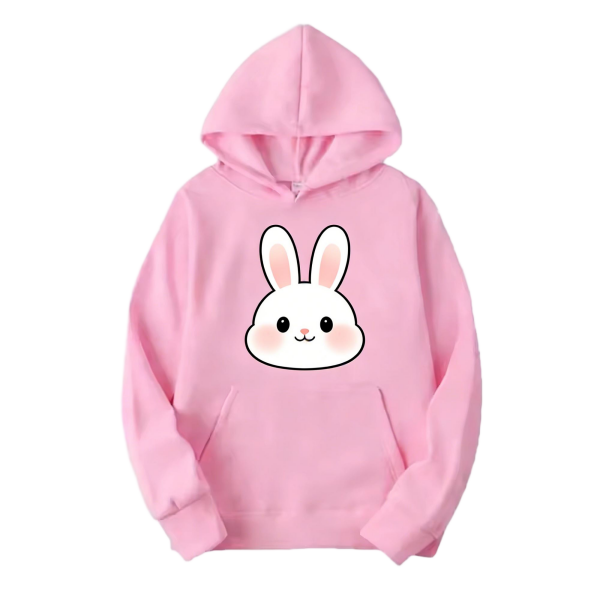 Sweet Pink Adorable Bunny Face Print Hoodie