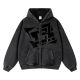 Minimalist Black Glossy Geometric Print Zip-Up Hoodie